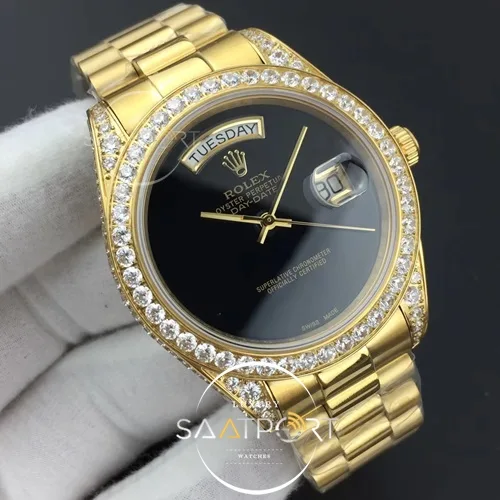 Rolex Day-Date 41 JWF Diamond Bezel Black Dial on Oyster Bracelet Swiss Eta 2836 (2)