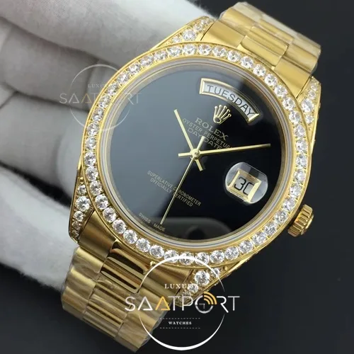 Rolex Day-Date 41 JWF Diamond Bezel Black Dial on Oyster Bracelet Swiss Eta 2836 (3)
