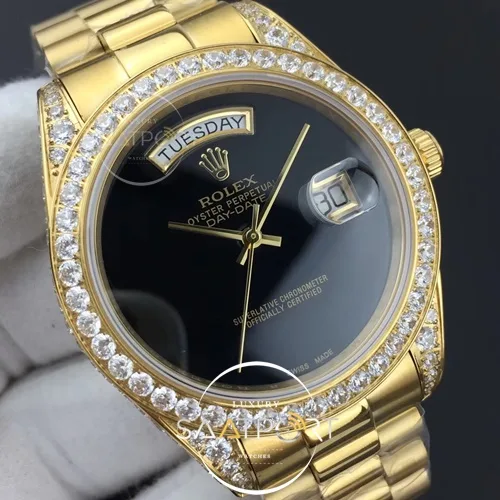 Rolex Day-Date 41 JWF Diamond Bezel Black Dial on Oyster Bracelet Swiss Eta 2836 (4)