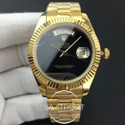 Rolex Day-Date 41 JWF Fluted Bezel Black Dial Oyster Swiss 2836 ETA