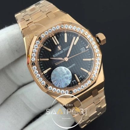 Royal Oak 37mm 15450 RG JF 11 Best Edition Diamonds Bezel Black Dial on RG Bracelet A3120 V3 (2)