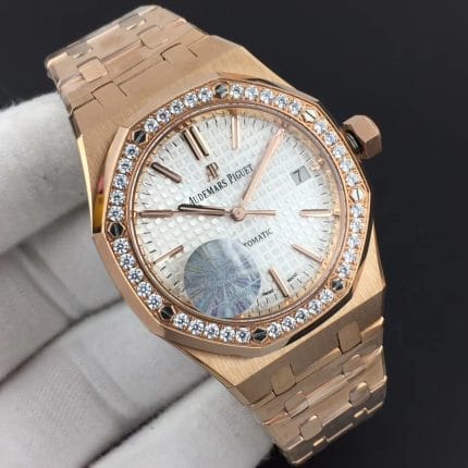 Royal Oak 37mm 15450 RG JF 11 Best Edition Diamonds Bezel Silver Dial on RG Bracelet A3120 V3 (2)
