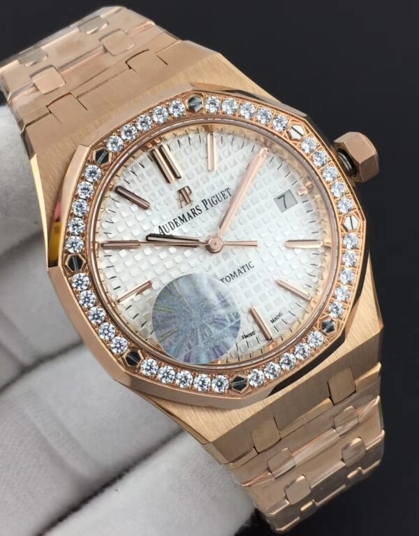 Royal Oak 37mm 15450 RG JF 11 Best Edition Diamonds Bezel Silver Dial on RG Bracelet A3120 V3 (2)