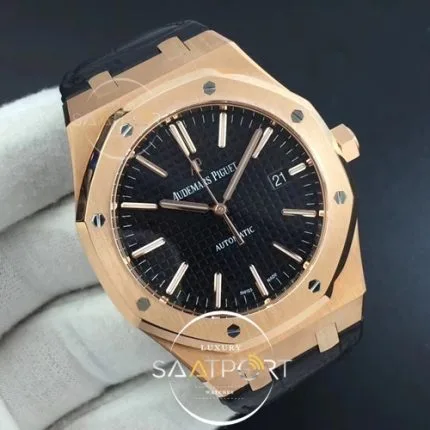 Royal Oak 41mm 15400 RG BF 11 Best Edition Black Textured Dial on Black Leather Strap A3120 V4 (2)