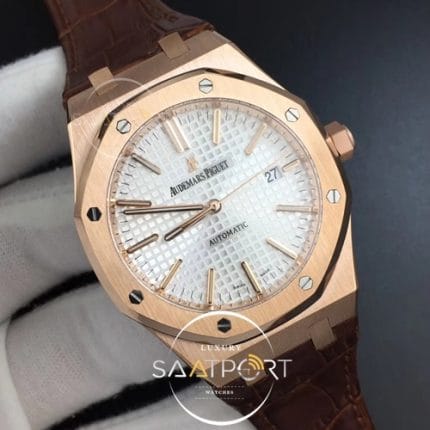 Royal Oak 41mm 15400 RG BF 11 Best Edition Silver Textured Dial on Brown Leather Strap A3120 V4 (2)