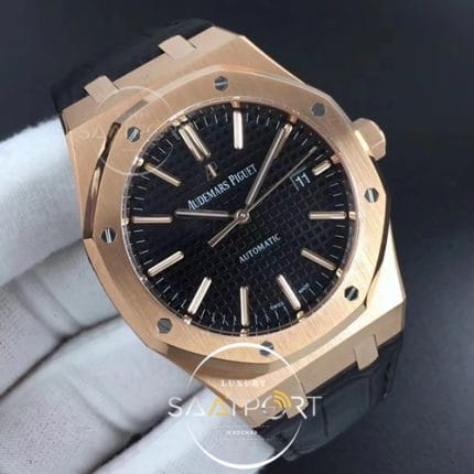 Royal Oak 41mm 15400 RG JF 11 Best Edition Black Textured Dial on Black Leather Strap A3120 V5 (2)
