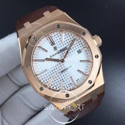 Royal Oak 41mm 15400 RG JF 11 Best Edition White Textured Dial on Brown Leather Strap A3120 V5 (2)