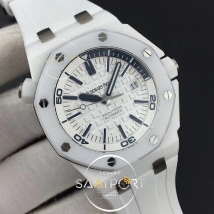 Royal Oak Offshore Diver Solid White Ceramic JF 11 Best Edition on White Rubber Strap A3120 V2 (2)