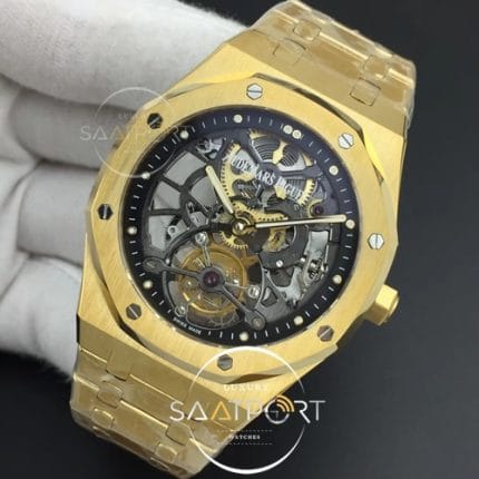 Royal Oak Tourbillon Extra-Thin Openworked R8F YG Skeleton Dial on YG Bracelet V2 (3)