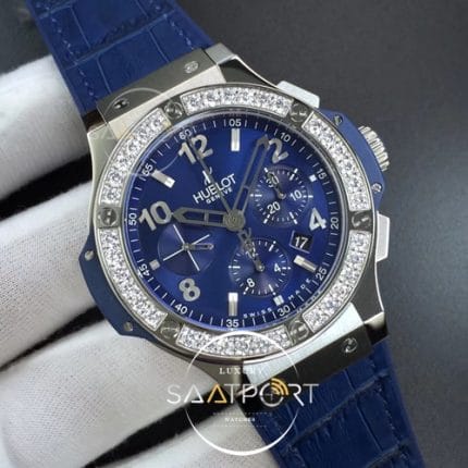 Big Bang 44mm SS V6F 11 Best Edition Blue Dial Diamonds Bezel on Blue Gummy Strap HUB4104 (2)
