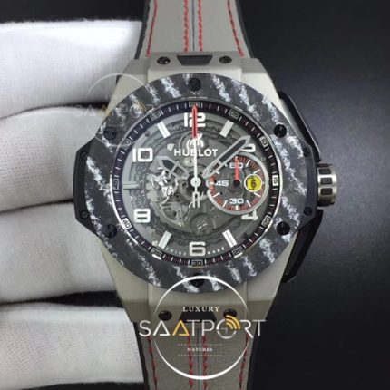 Hublot Big Bang Ferrari F4 Titanium Carbon Bezel V6F Best Edition Skeleton Dial on Gray Gummy Strap HUB1288