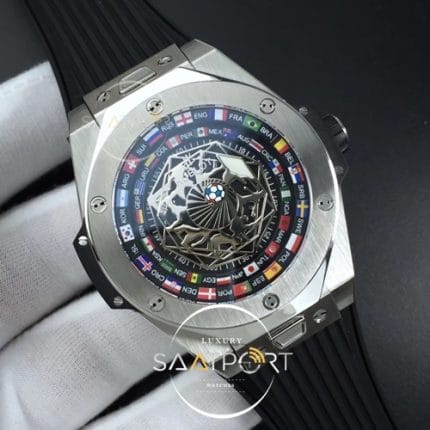 Big Bang Unico Sang Bleu SS HBF Flags Inner Bezel Skeleton Dial on Black Gummy Strap HUB1213 (2)