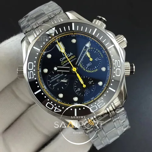 Omega Seamaster 300m Chrono Black Ceramic Bezel Black Dial Yellow Inner Bezel (2)