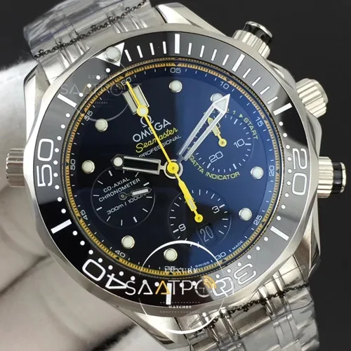 Omega Seamaster 300m Chrono Black Ceramic Bezel Black Dial Yellow Inner Bezel (4)