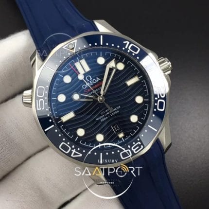 Omega eta saat 42 mm 2018 Seamaster Diver 300M OMF Best Edition Blue Ceramic Blue Dial on Blue Rubber Strap A8800 (2)