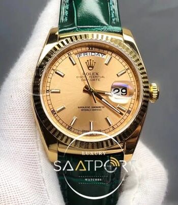 Rolex 18K Yellow Gold 36mm Day-Date green Leather Strap – 18038 (3)