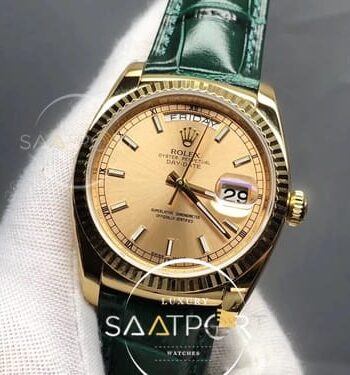Rolex 18K Yellow Gold 36mm Day-Date green Leather Strap – 18038 (4)