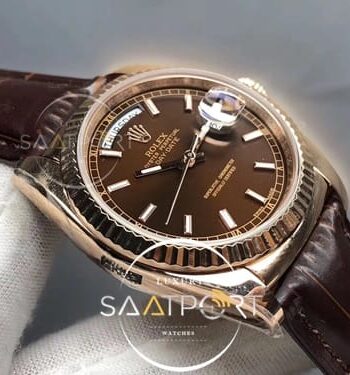 Rolex Day-Date 36 mm kahve Kadran Deri Kordon Eta Saat (8)
