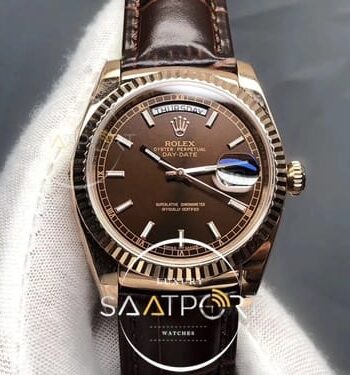 Rolex Day-Date 36 mm kahve Kadran Deri Kordon Eta Saat (9)