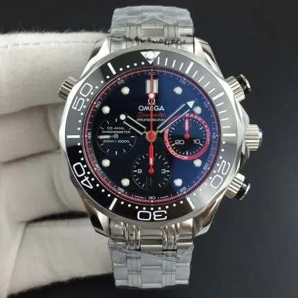 Omega Seamaster 300m Chrono ACF Black Ceramic Bezel Black Dial Red Inner Bezel on Bracelet