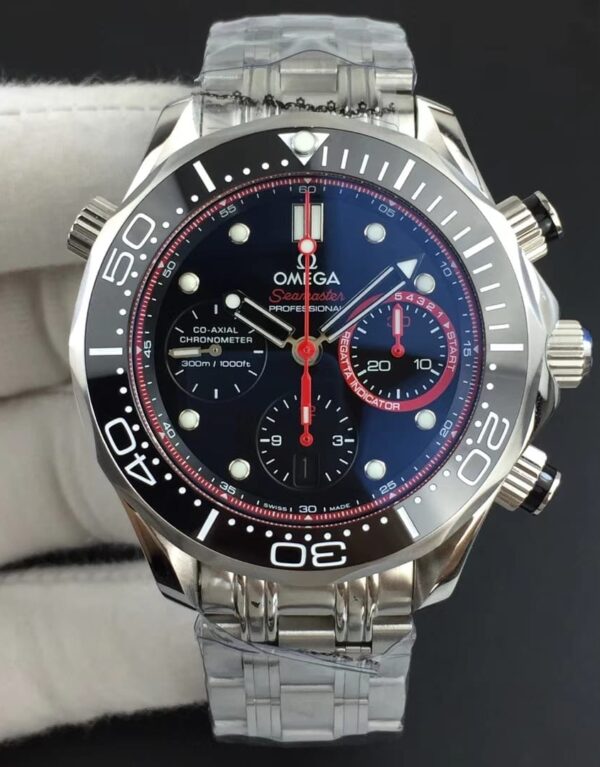 omega Seamaster 300m Chrono ACF Black Ceramic Bezel Black Dial Red Inner Bezel on  Bracelet