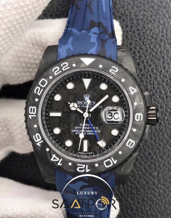 Rolex Karbon Saat Mavi Kasa Gmt Master Eta Saat Swiss Super Clon 3186 Eta Mekanizma