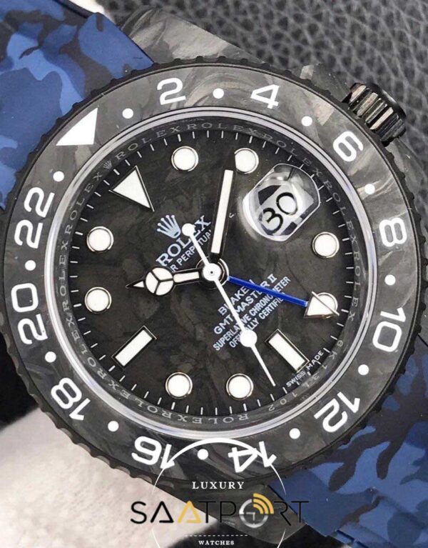 Rolex Karbon Saat Mavi Kasa Gmt Master Eta Saat Swiss Super Clon 3186 Eta Mekanizma