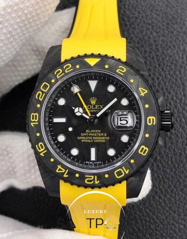 Rolex Karbon Saat sarı Kasa Gmt Master Eta Saat Swiss Super Clon 3186 Eta Mekanizma