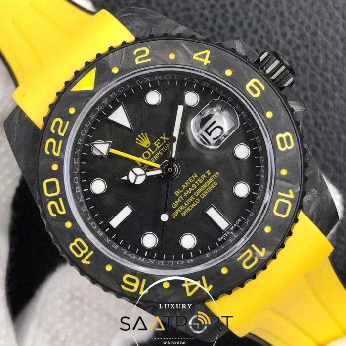 Rolex Karbon Saat sarı Kasa Gmt Master Eta Saat Swiss Super Clon 3186 Eta Mekanizma