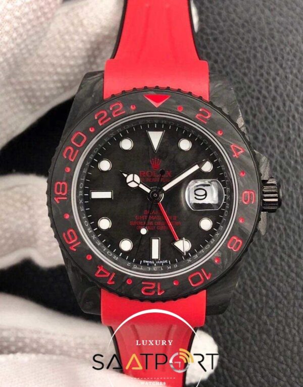 rolex karbon saat kırmızı kasa gmt master eta saat swiss super clon 3186 eta mekanizma