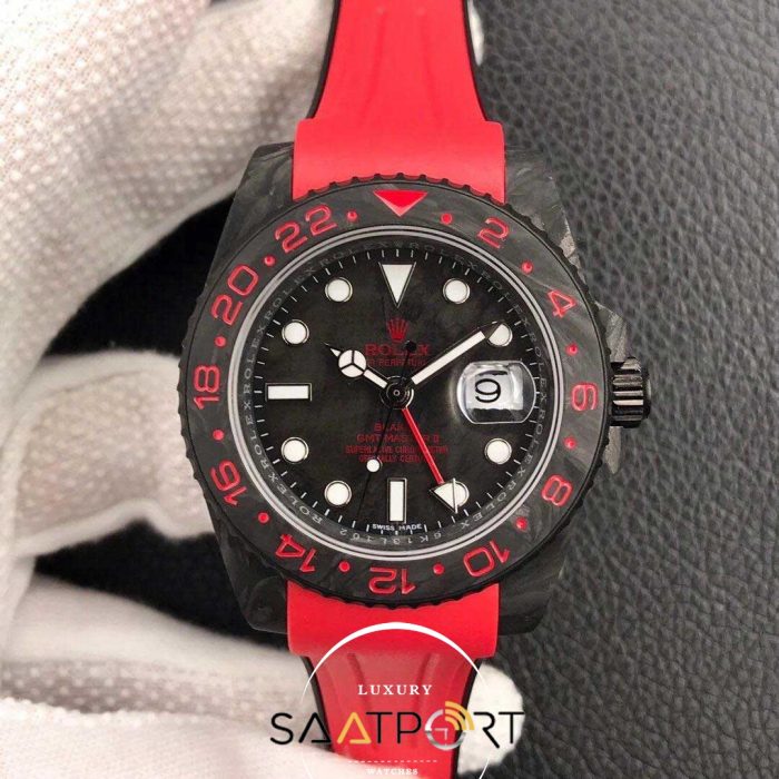 rolex karbon saat kırmızı kasa gmt master eta saat swiss super clon 3186 eta mekanizma