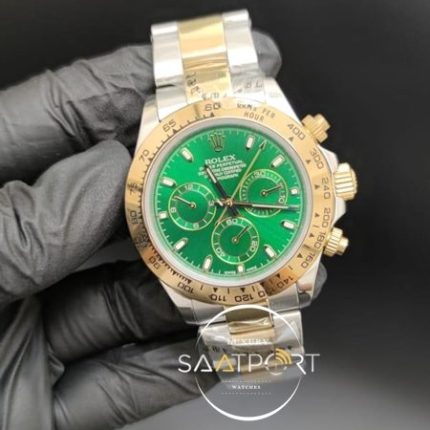 Rolex Saat Otomatik Daytona Yeşil Kadran Gold Bezel Çelik Kordon