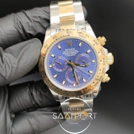 Rolex Saat Otomatik Daytona Mavi Kadran Gold Bezel Çelik Kordon