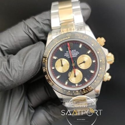 Rolex Saat Otomatik Daytona Gold Gösterge Siyah Kadran Seramik Bezel