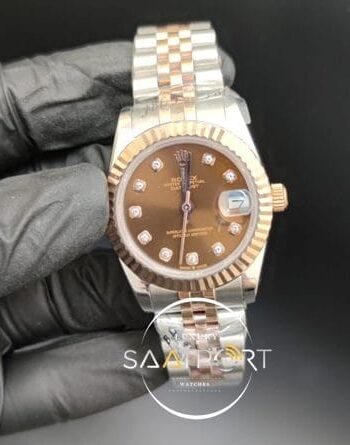 Rolex Datejust Taşlı Kahve Kadran Tırtıklı Bezel Jubile Kordon Otomatik Mekanizma