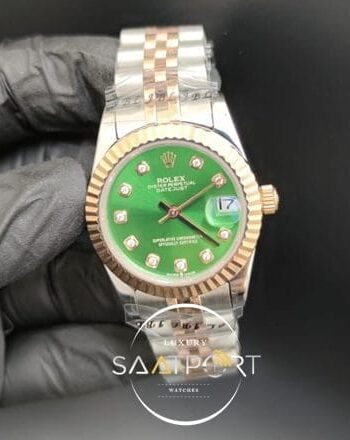 Rolex Datejust Taşlı Yeşil Kadran Tırtıklı Bezel Jubile Kordon Otomatik Mekanizma