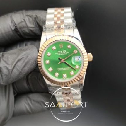 Rolex Datejust Taşlı Yeşil Kadran Tırtıklı Bezel Jubile Kordon Otomatik Mekanizma