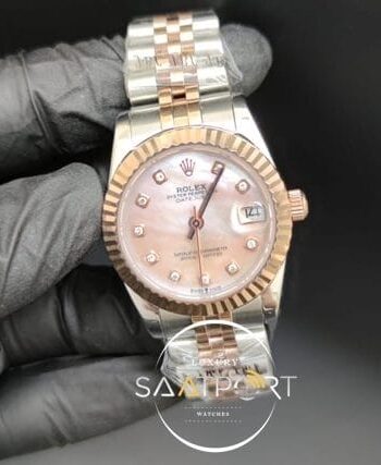 Rolex Datejust Taşlı Pembe Kadran Tırtıklı Bezel Jubile Kordon Otomatik Mekanizma