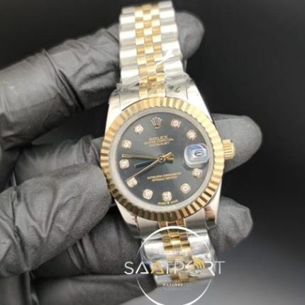 Rolex Datejust Taşlı Siyah Kadran Tırtıklı Bezel Jubile Kordon Otomatik Mekanizma