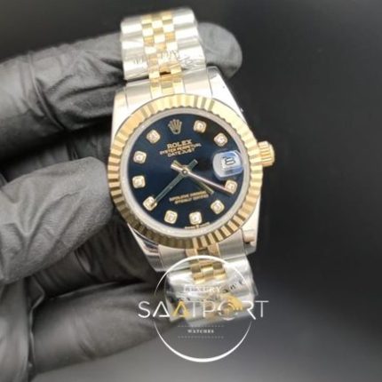 Rolex Datejust Taşlı Siyah Kadran Tırtıklı Gold Bezel Jubile Kordon Otomatik Mekanizma