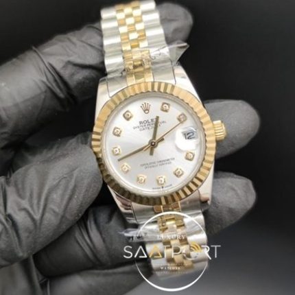 Rolex Datejust Taşlı Gri Kadran Tırtıklı Gold Bezel Jubile Kordon Otomatik Mekanizma