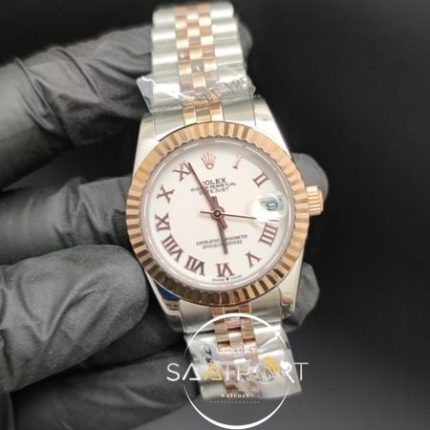 Rolex Datejust Roma Rakamlı Beyaz Kadran Tırtıklı Bezel Jubile Kordon Otomatik Mekanizma