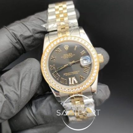 Rolex Datejust Roma Rakamlı Taşlı Siyah Kadran Taşlı Bezel Otomatik Mekanizma