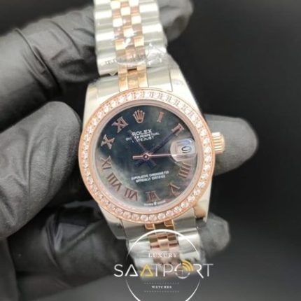 Rolex Datejust Roma Rakamlı Siyah Kadran Taşlı Bezel Jubile Kordon Otomatik Mekanizma