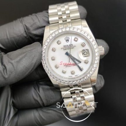 Rolex Datejust Baget Taşlı Beyaz Kadran Taşlı Bezel Jubile Kordon Otomatik Mekanizma