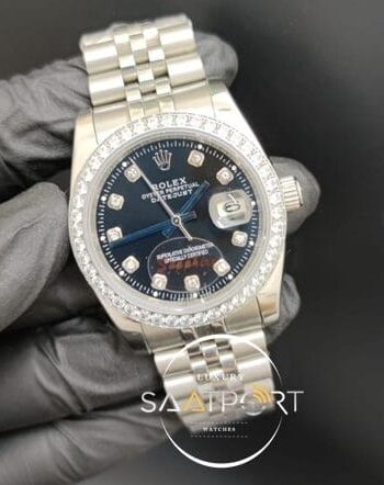 Rolex Datejust Baget Taşlı Siyah Kadran Taşlı Bezel Jubile Kordon Otomatik Mekanizma