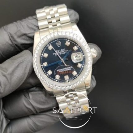 Rolex Datejust Baget Taşlı Siyah Kadran Taşlı Bezel Jubile Kordon Otomatik Mekanizma