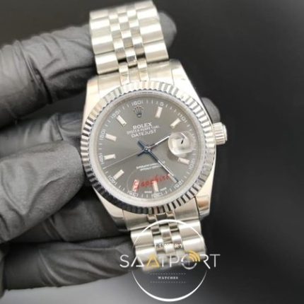 Rolex Datejust Gri Kadran Tırtıklı Bezel Jubile Kordon Otomatik Mekanizma