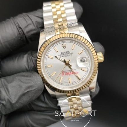 Rolex Datejust Tırtıklı Gold Bezel Gri Kadran Jubile Kordon Otomatik Mekanizma