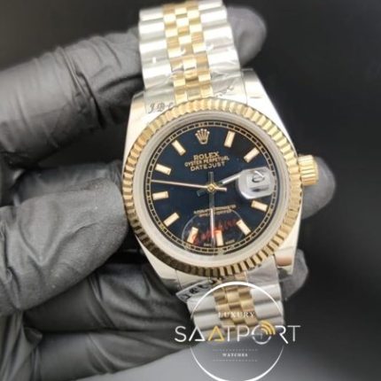 Rolex Datejust Tırtıklı Gold Bezel Siyah Kadran Jubile Kordon Otomatik Mekanizma